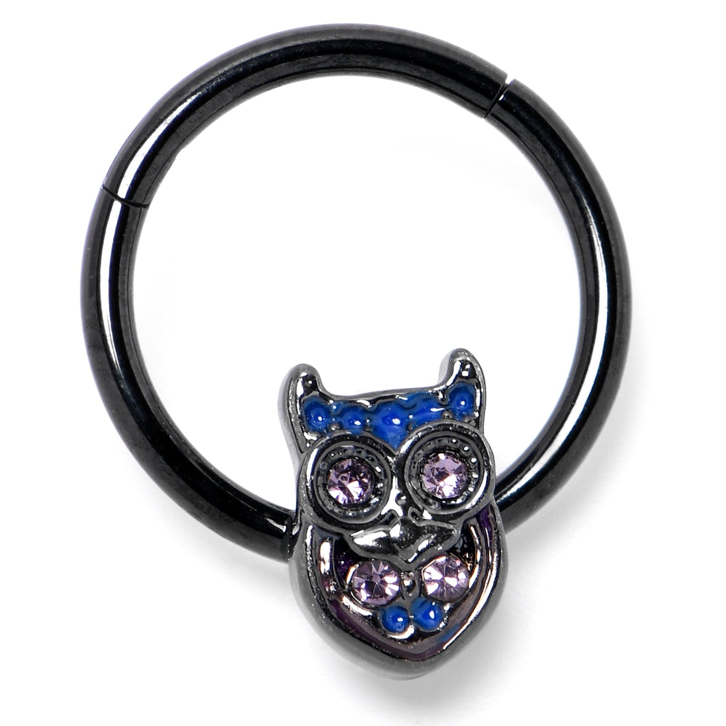 16G 3/8 Purple Gem Black Opulent Owl Hinged Segment Ring