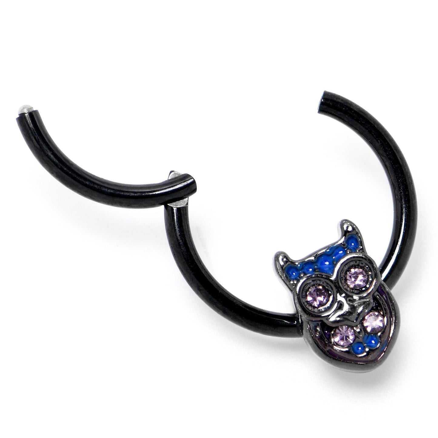 16G 3/8 Purple Gem Black Opulent Owl Hinged Segment Ring