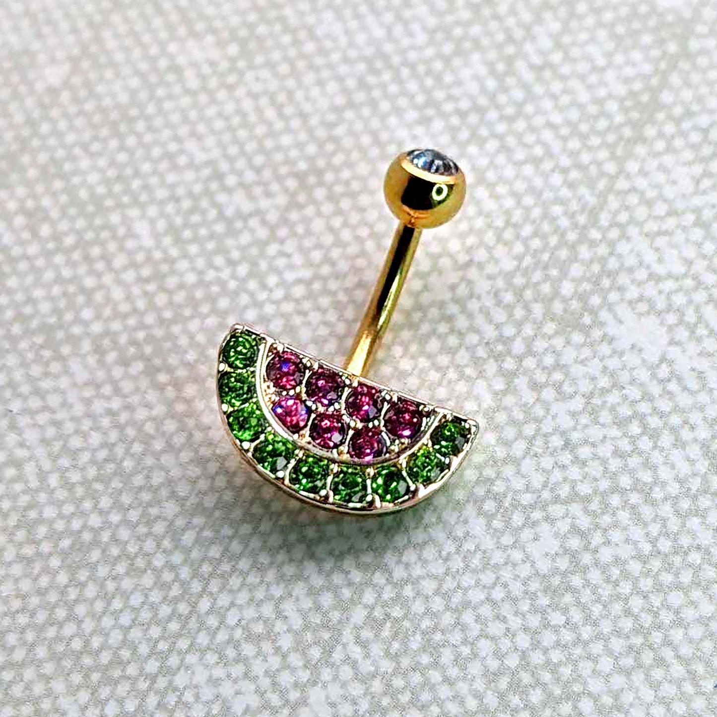 Pink Green Gem Gold Tone Watermelon Yum Belly Ring