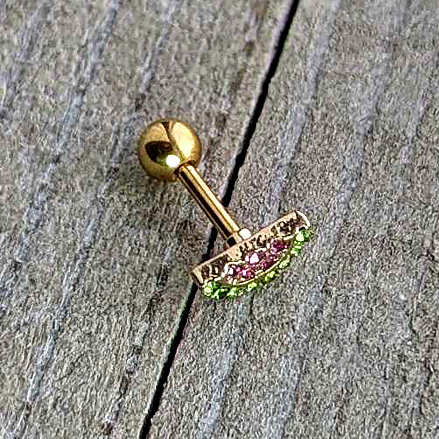 16G 1/4 Pink Gem Gold Hue Watermelon Yum Cartilage Tragus Earring