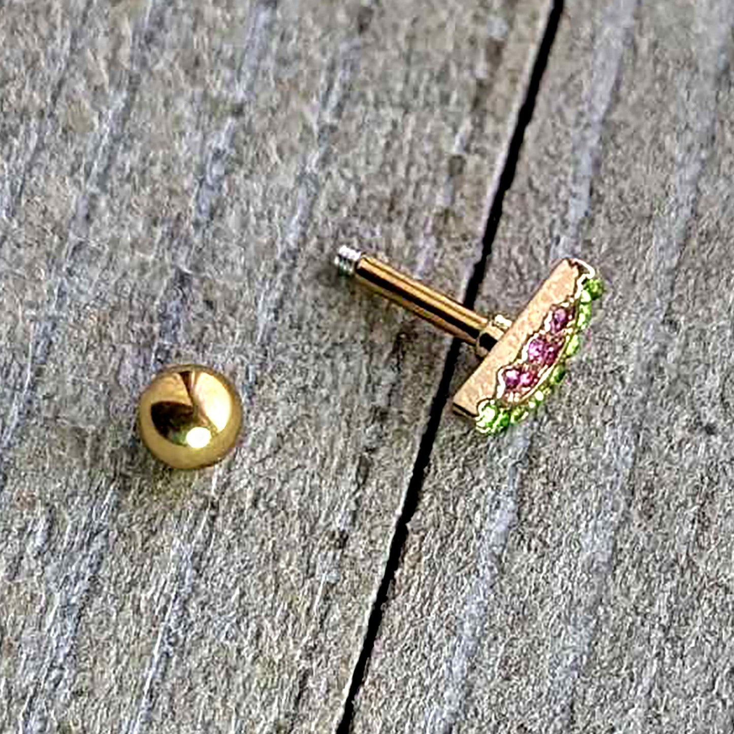 16G 1/4 Pink Gem Gold Hue Watermelon Yum Cartilage Tragus Earring