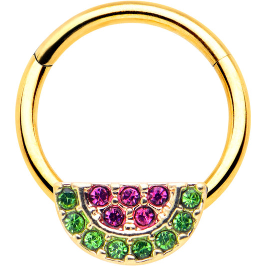 16G 3/8 Pink Green Gem Gold Hue Watermelon Yum Hinged Segment Ring