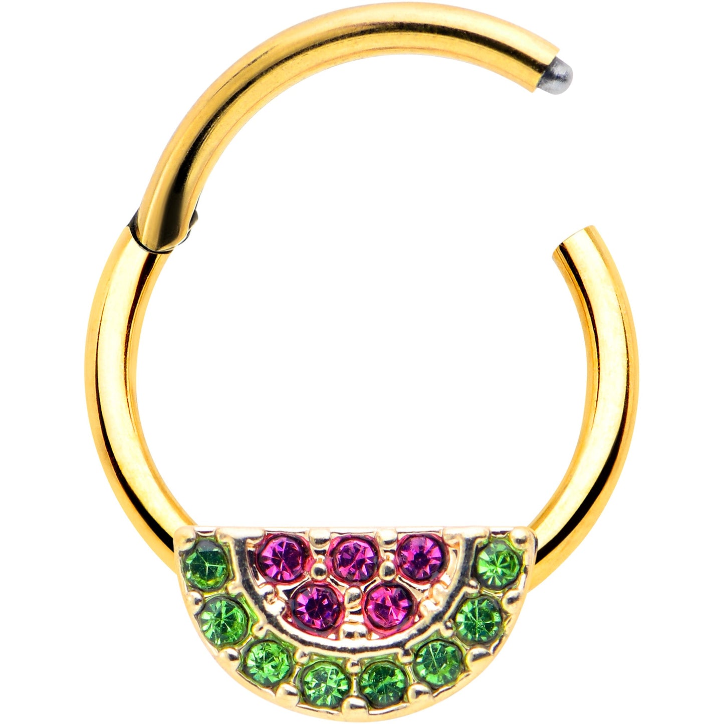 16G 3/8 Pink Green Gem Gold Hue Watermelon Yum Hinged Segment Ring