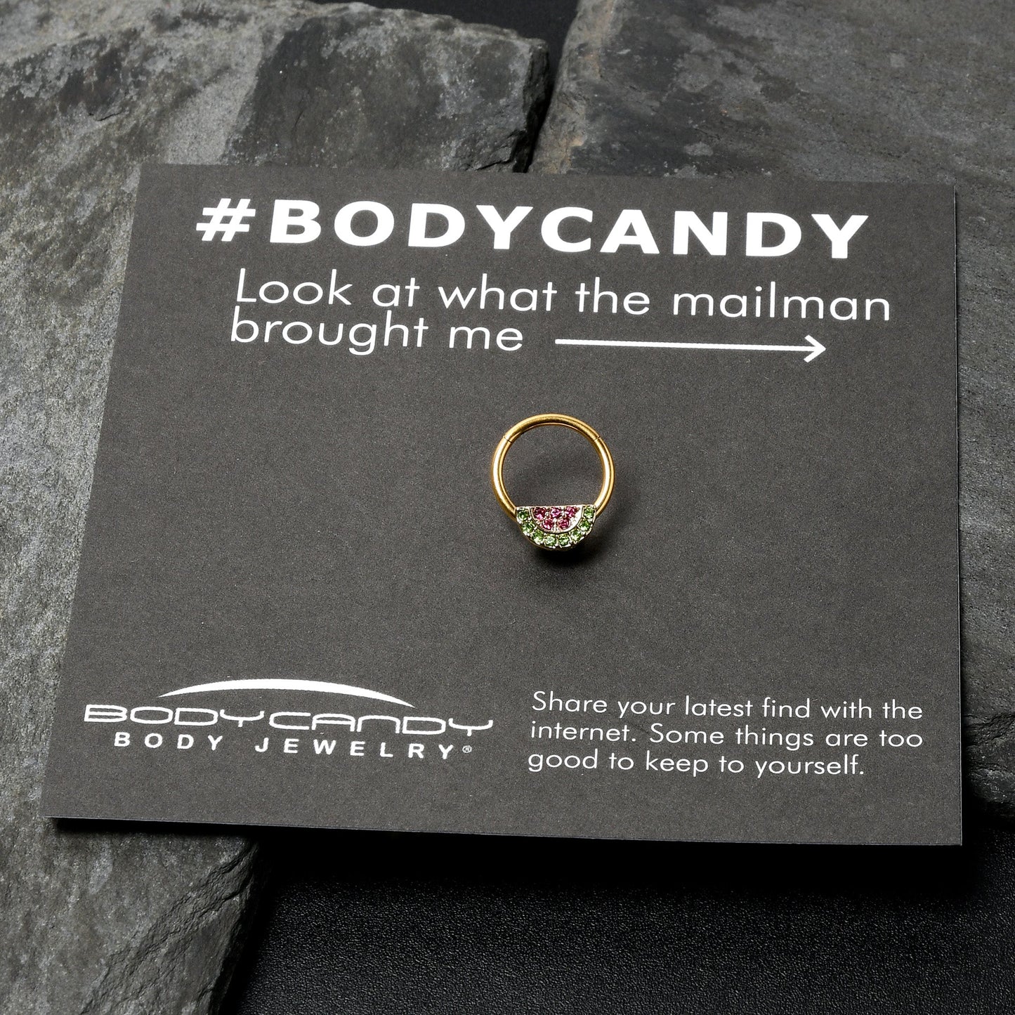 16G 3/8 Pink Green Gem Gold Hue Watermelon Yum Hinged Segment Ring