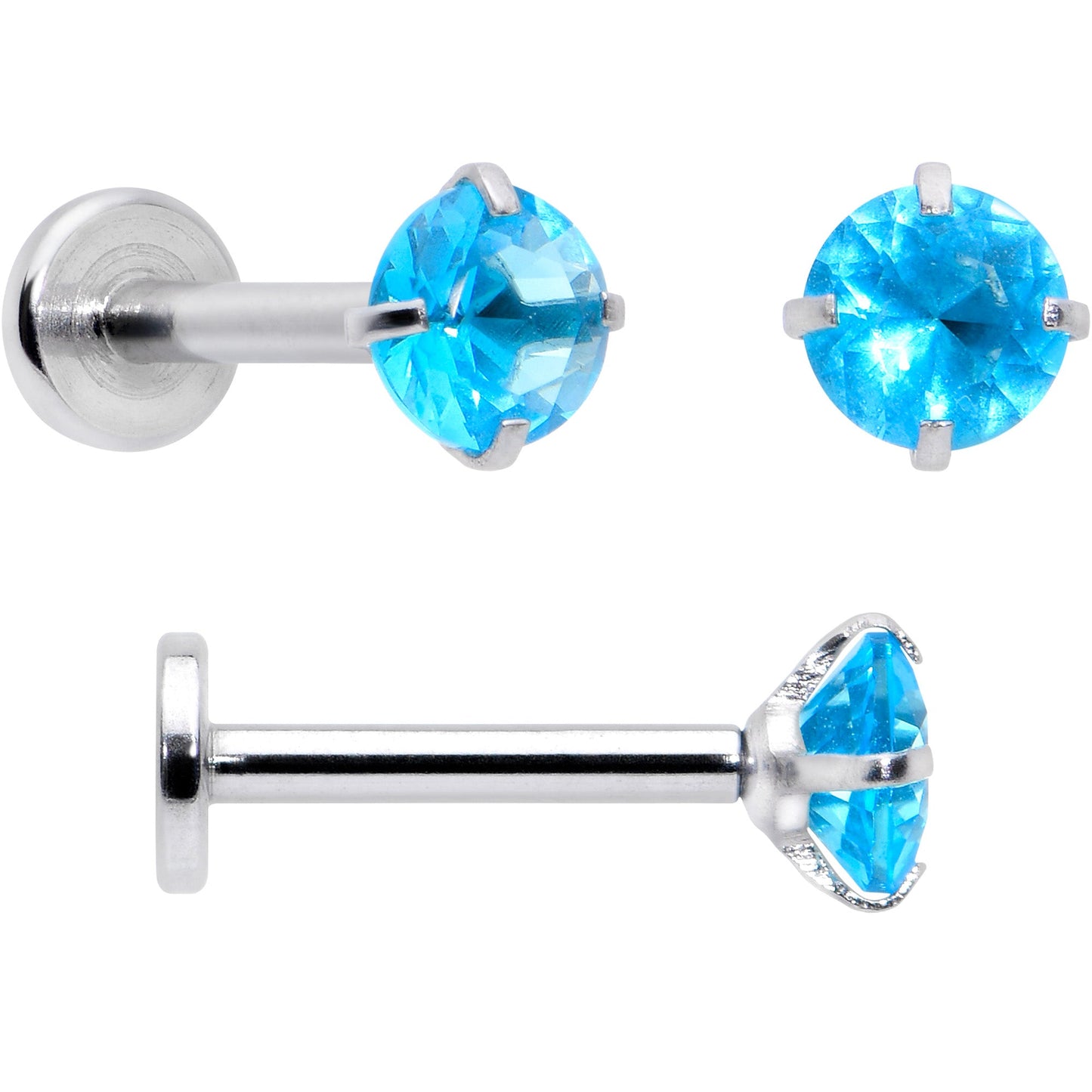 16G 5/16 3/8 Blue Gem Faux Opal Labret Monroe Tragus Set of 4