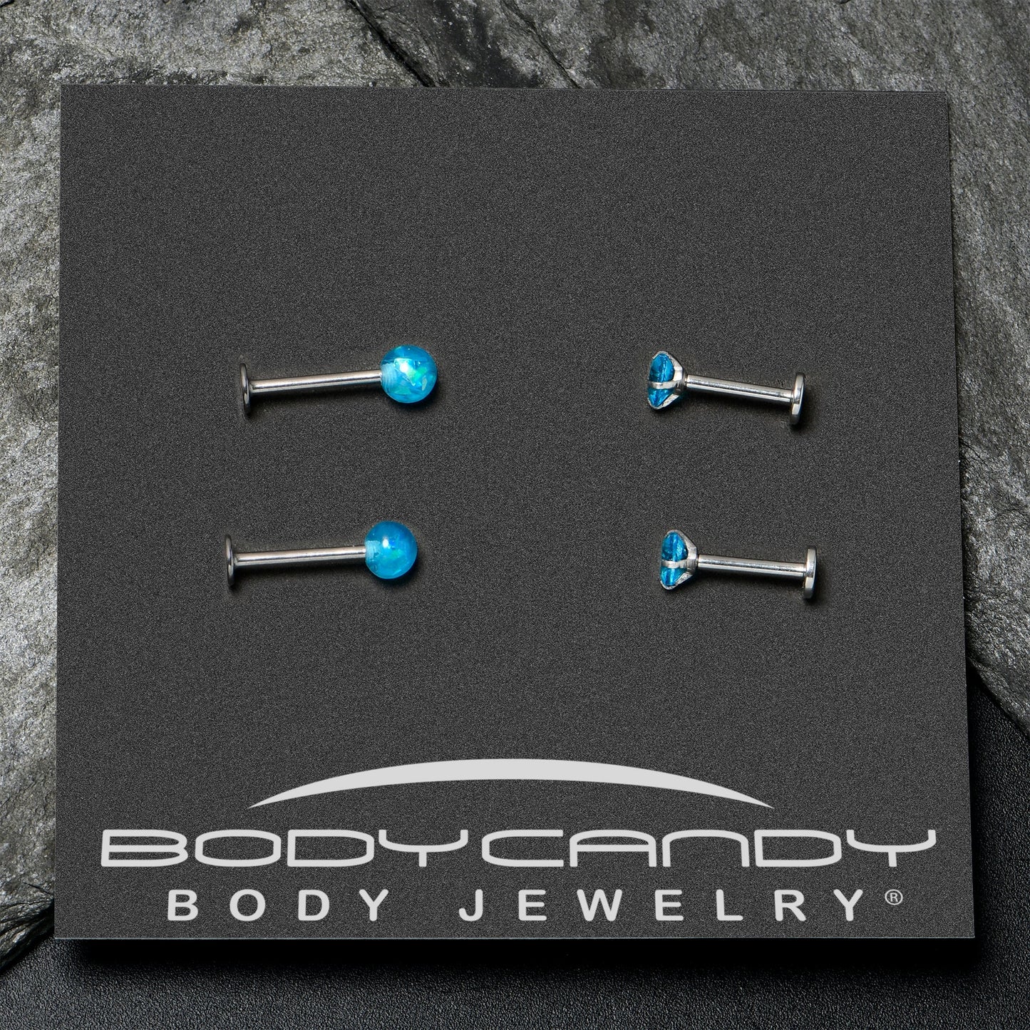 16G 5/16 3/8 Blue Gem Faux Opal Labret Monroe Tragus Set of 4