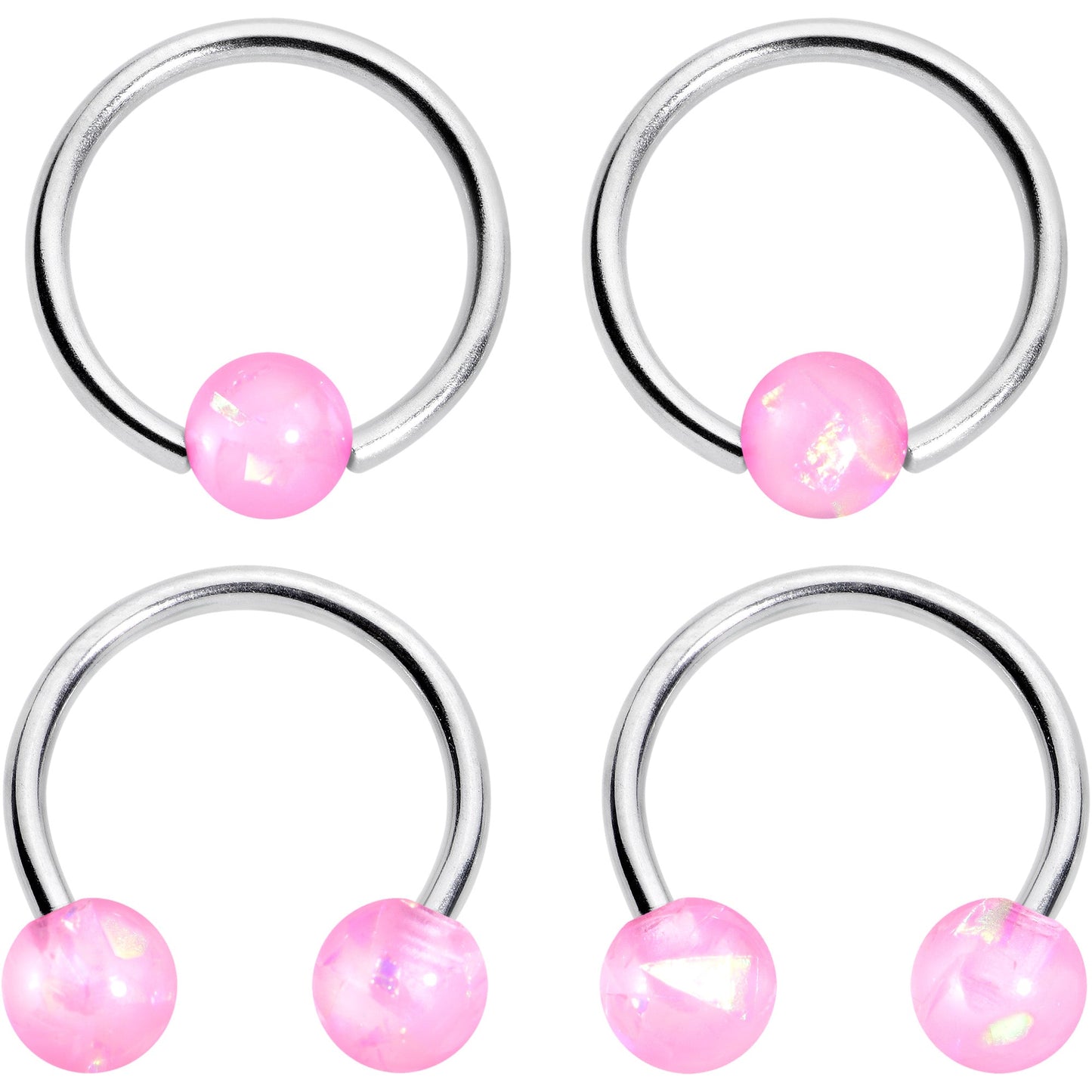 16G 3/8 Pink Faux Opal Horseshoe BCR Captive Ring Set of 4