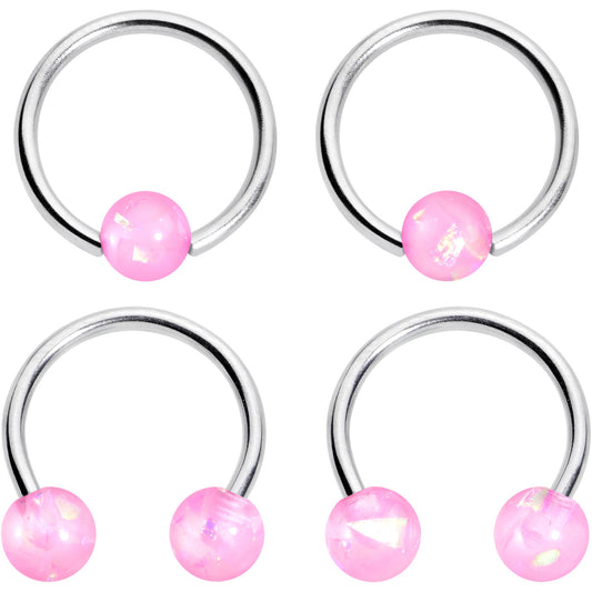 16G 3/8 Pink Faux Opal Horseshoe BCR Captive Ring Set of 4