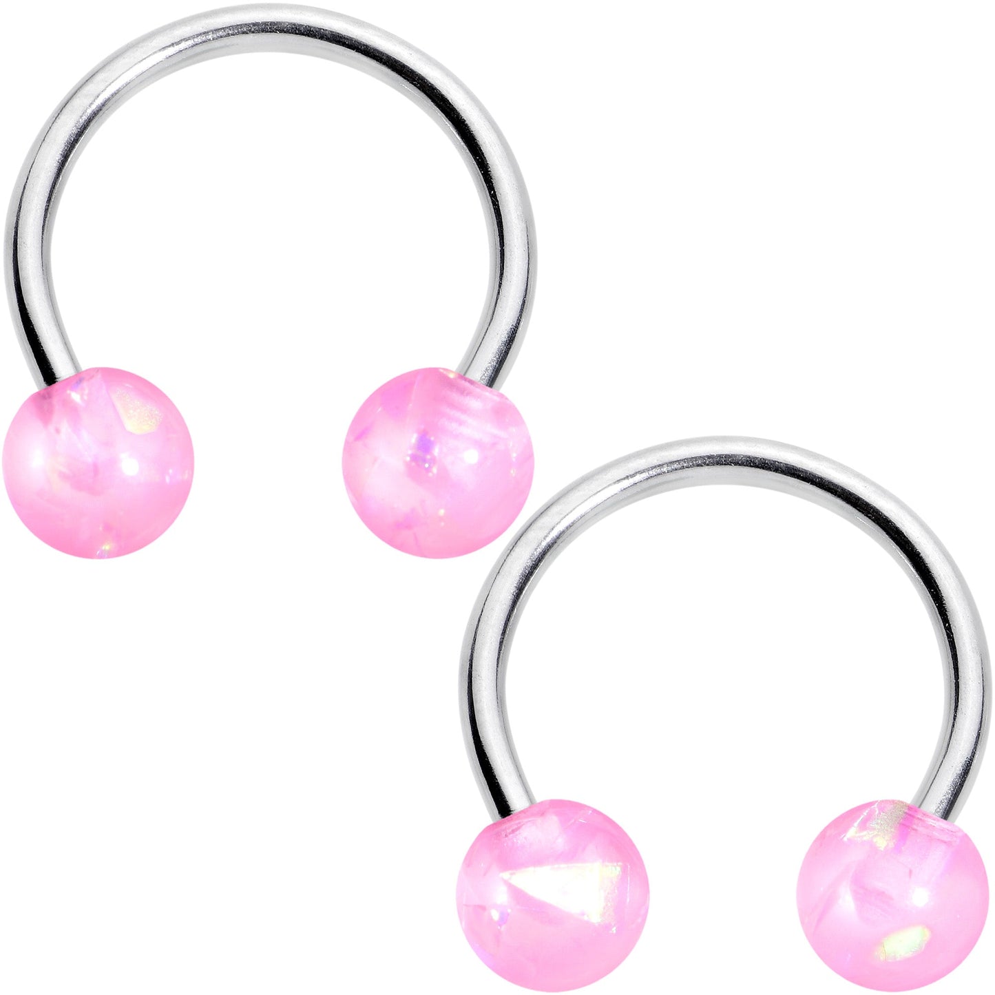 16G 3/8 Pink Faux Opal Horseshoe BCR Captive Ring Set of 4