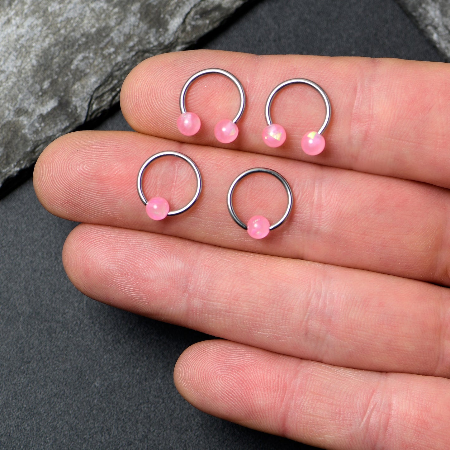 16G 3/8 Pink Faux Opal Horseshoe BCR Captive Ring Set of 4