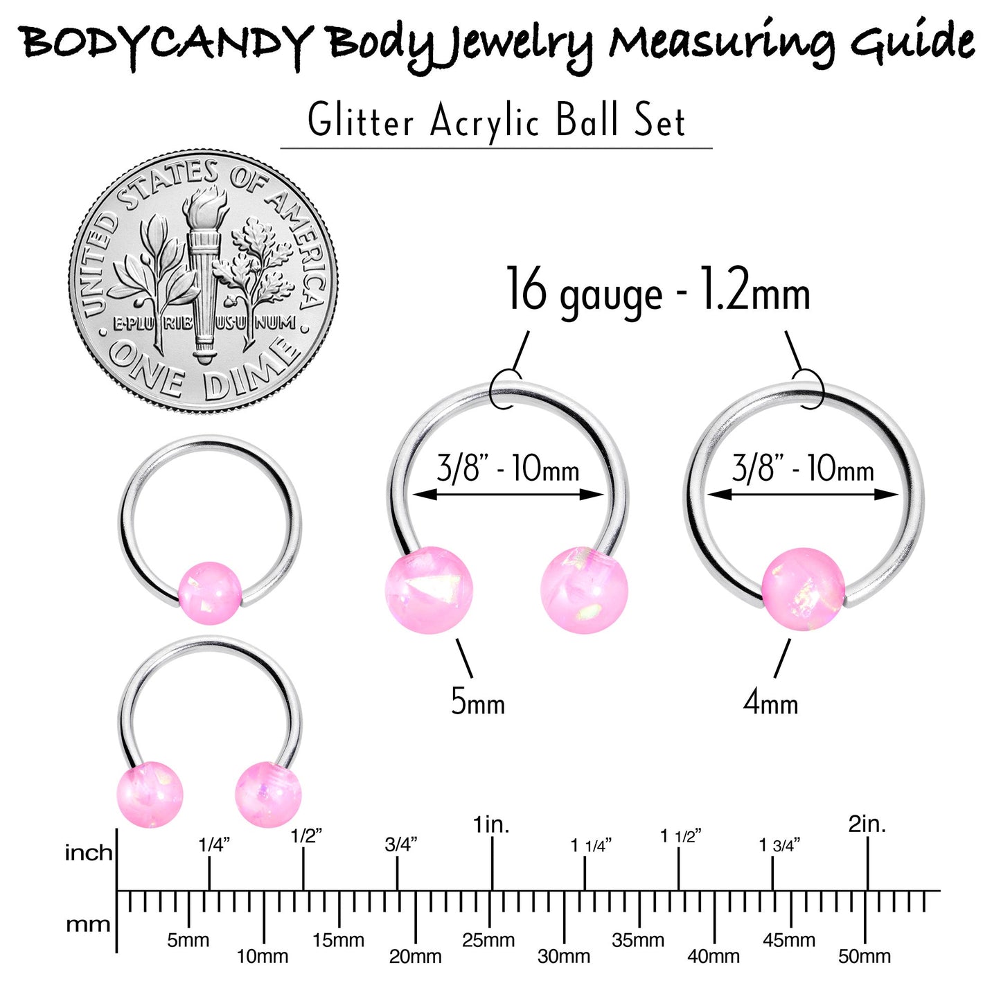 16G 3/8 Pink Faux Opal Horseshoe BCR Captive Ring Set of 4