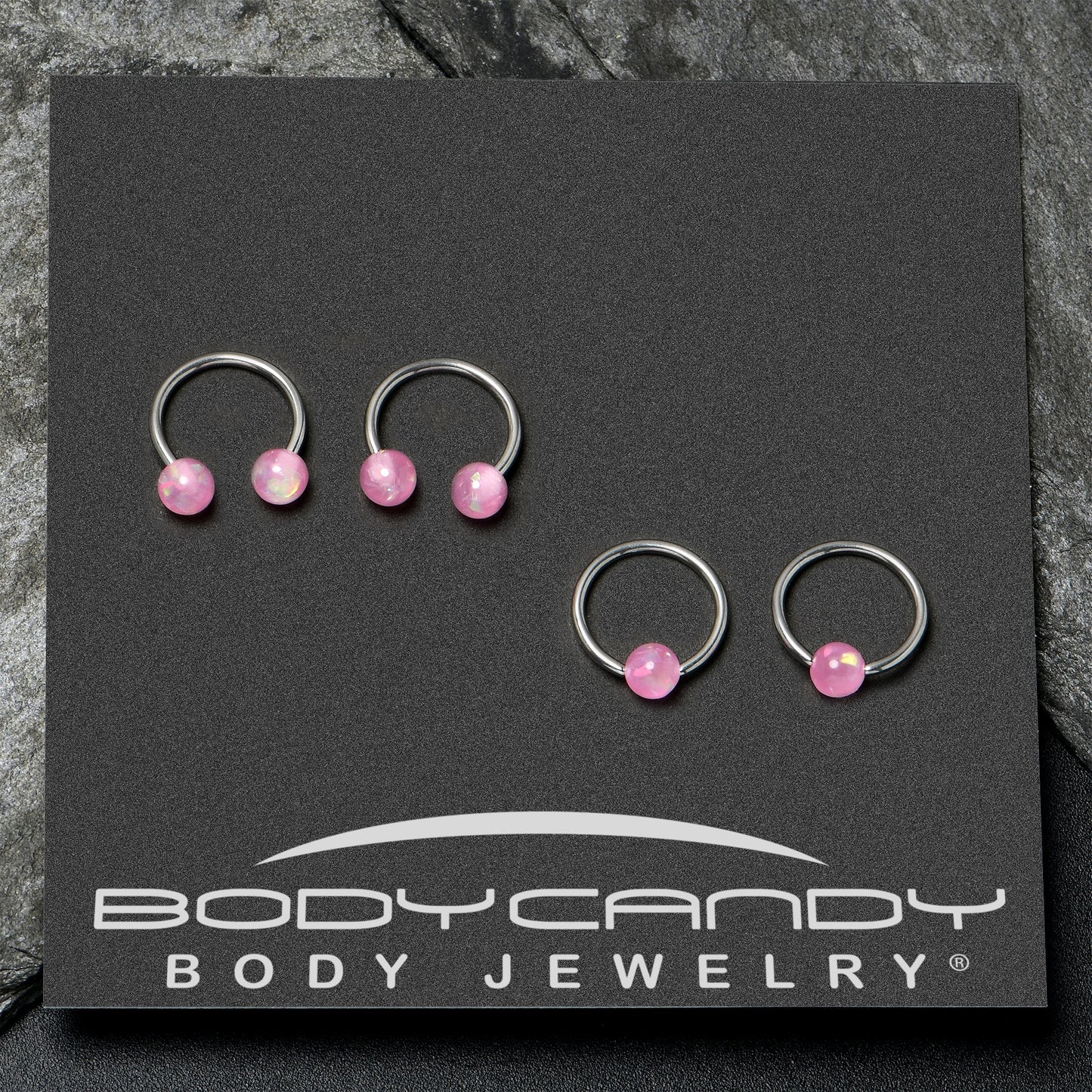 16G 3/8 Pink Faux Opal Horseshoe BCR Captive Ring Set of 4