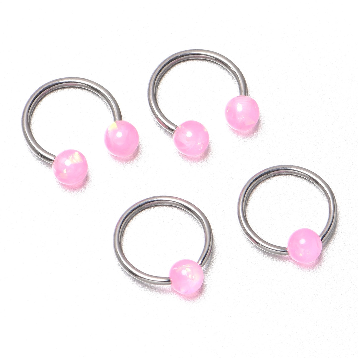 16G 3/8 Pink Faux Opal Horseshoe BCR Captive Ring Set of 4