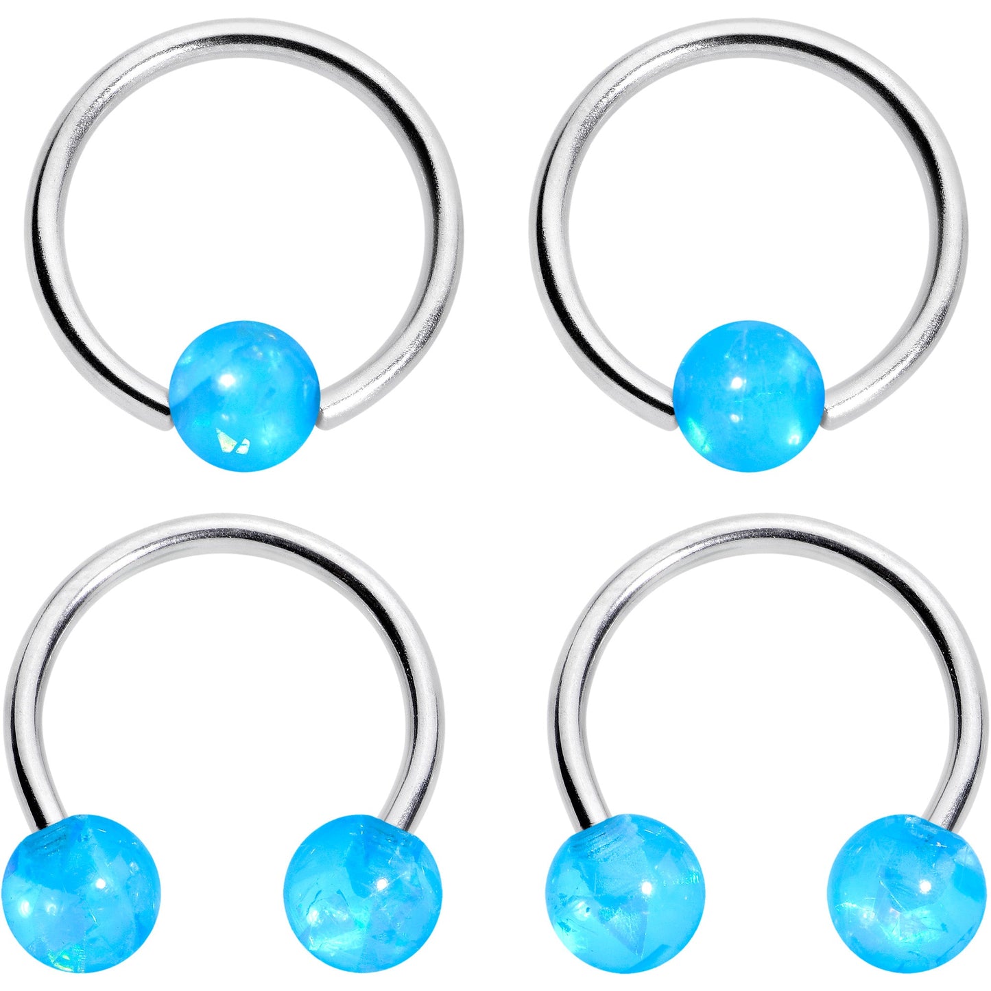 16G 3/8 Blue Faux Opal Horseshoe BCR Captive Ring Set of 4