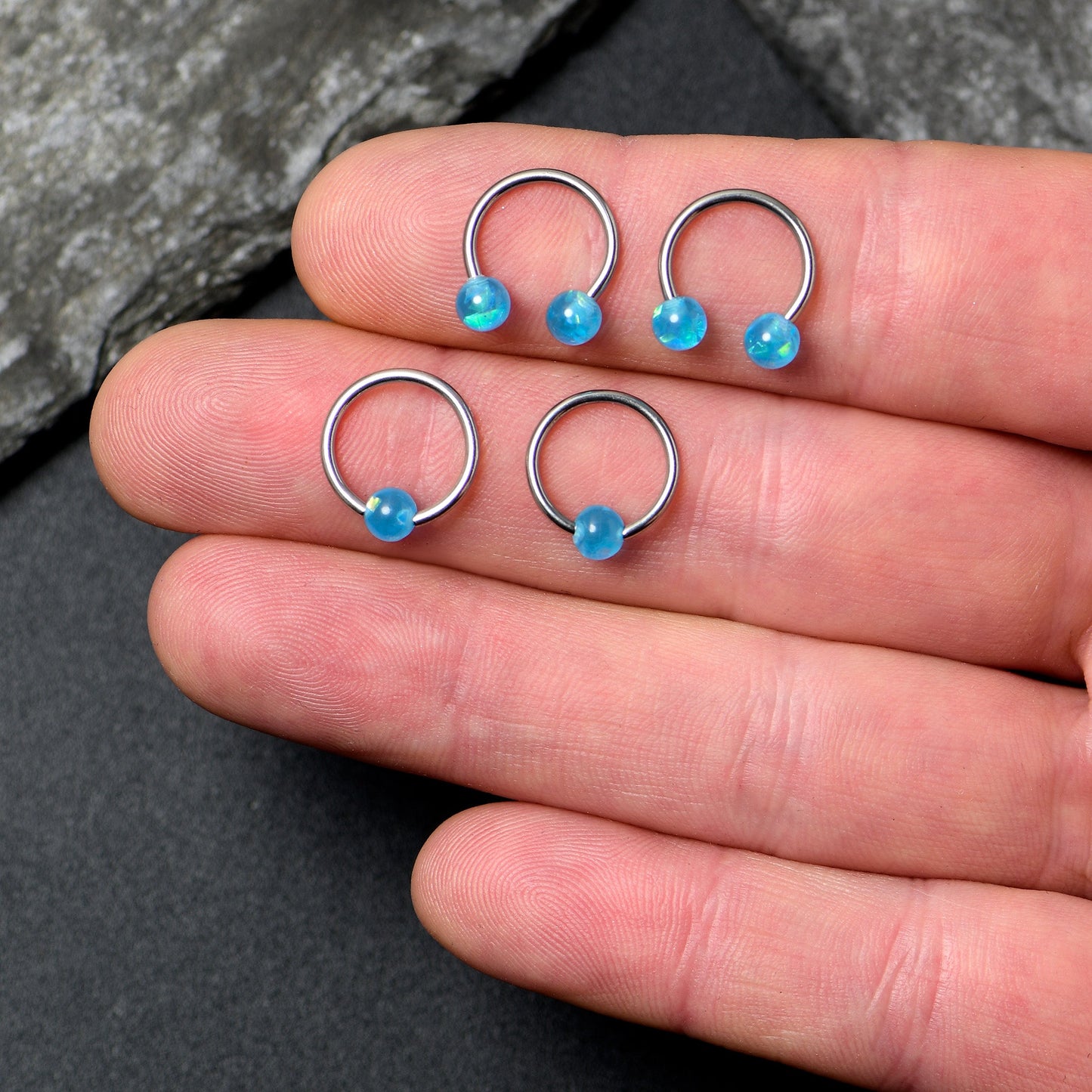 16G 3/8 Blue Faux Opal Horseshoe BCR Captive Ring Set of 4
