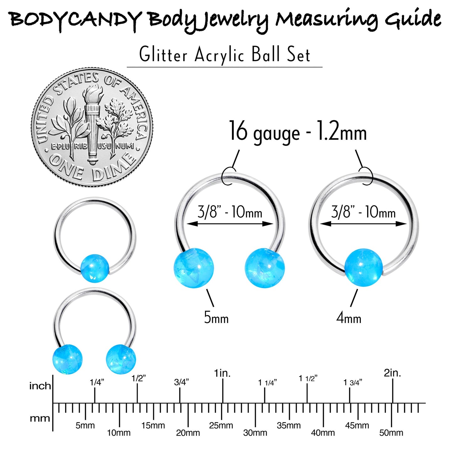 16G 3/8 Blue Faux Opal Horseshoe BCR Captive Ring Set of 4