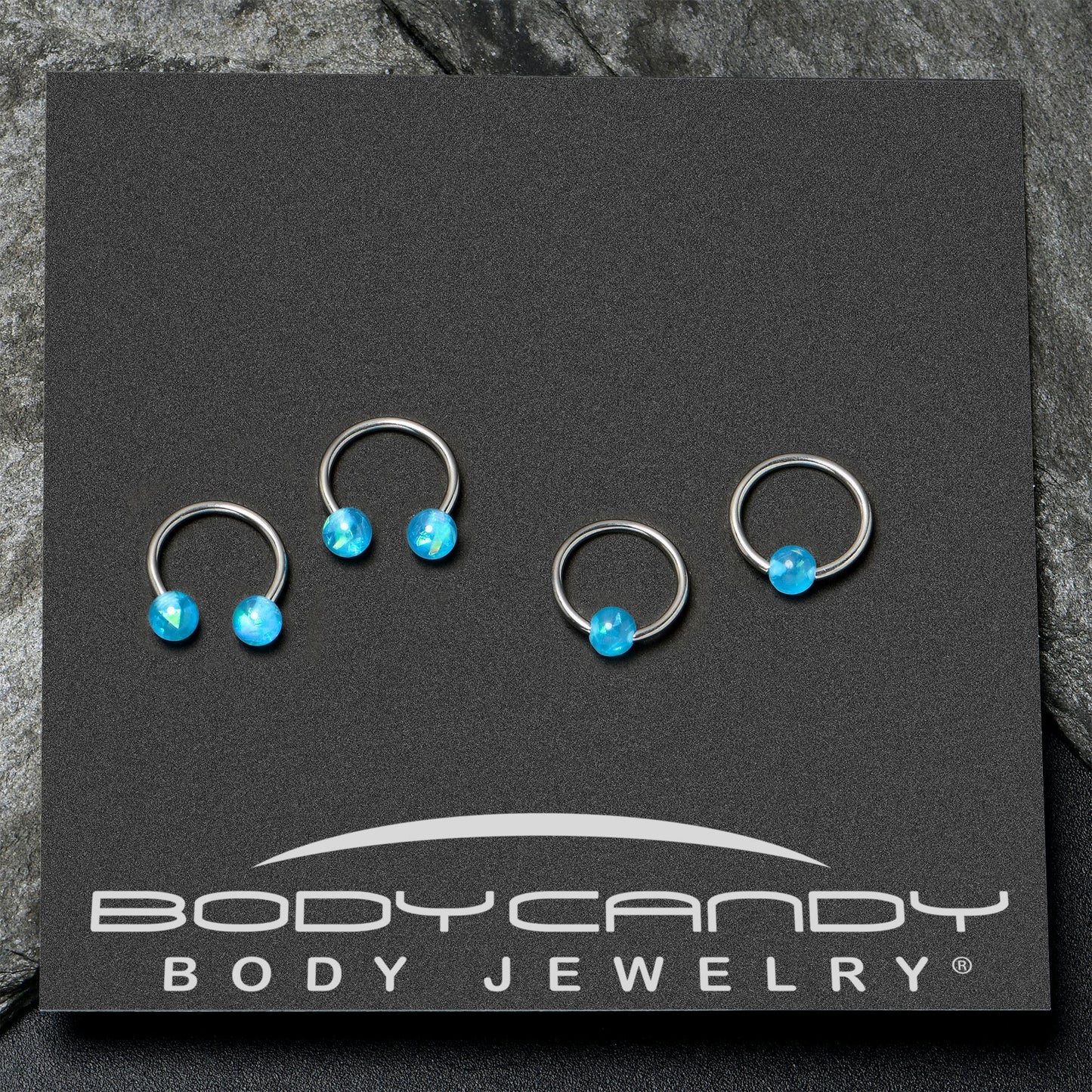 16G 3/8 Blue Faux Opal Horseshoe BCR Captive Ring Set of 4