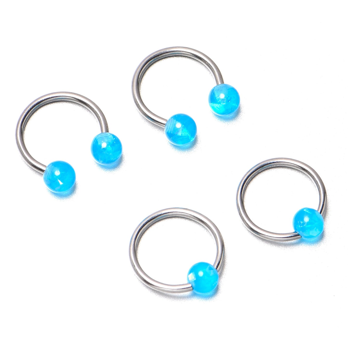 16G 3/8 Blue Faux Opal Horseshoe BCR Captive Ring Set of 4