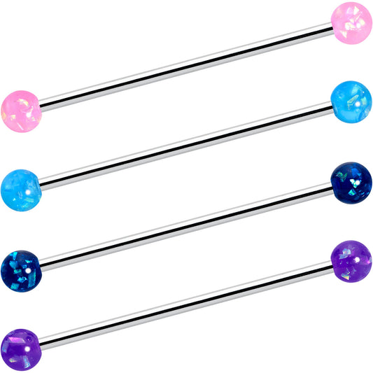 14G Pink Blue Purple Faux Opal Pack Industrial Barbell Set of 4