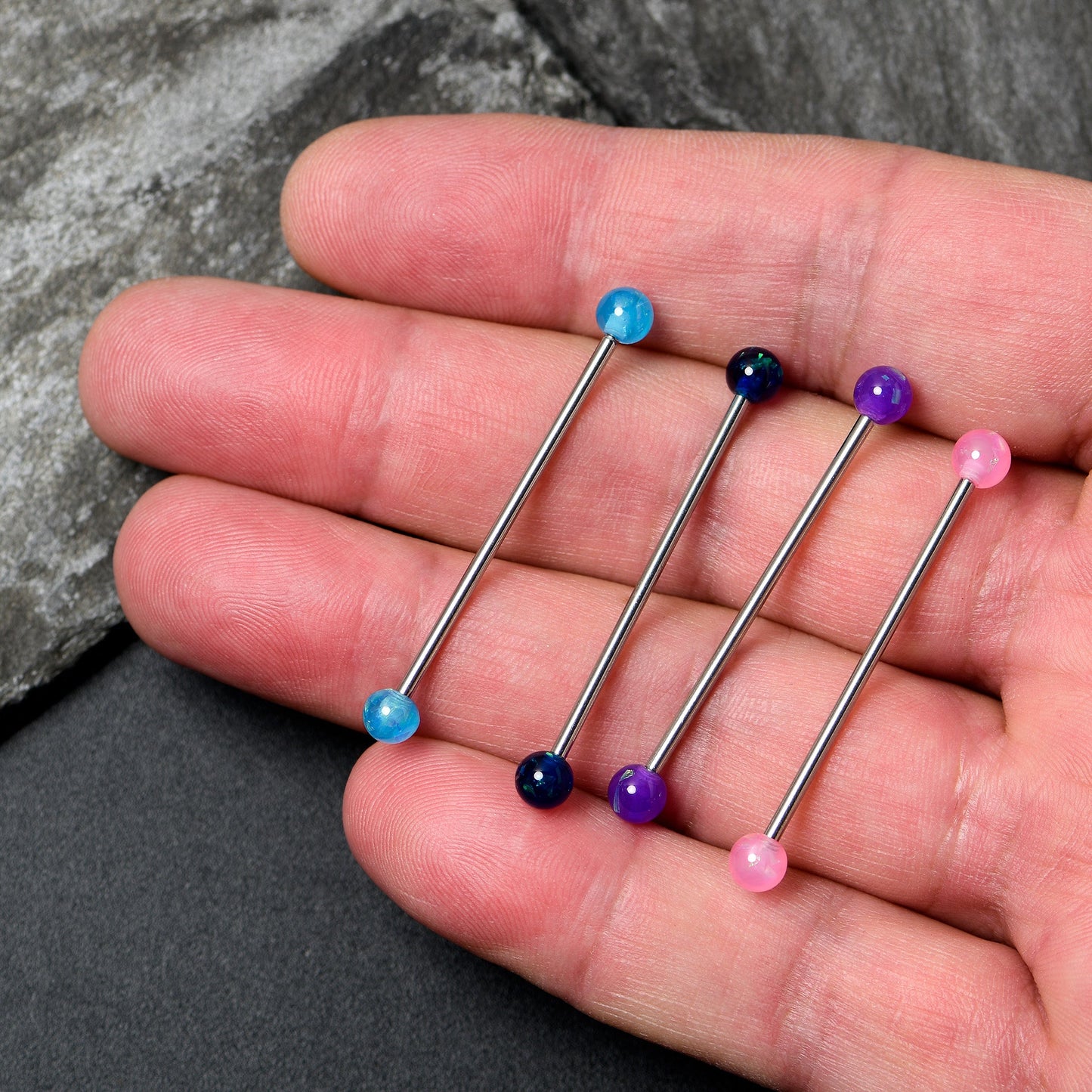 14G Pink Blue Purple Faux Opal Pack Industrial Barbell Set of 4