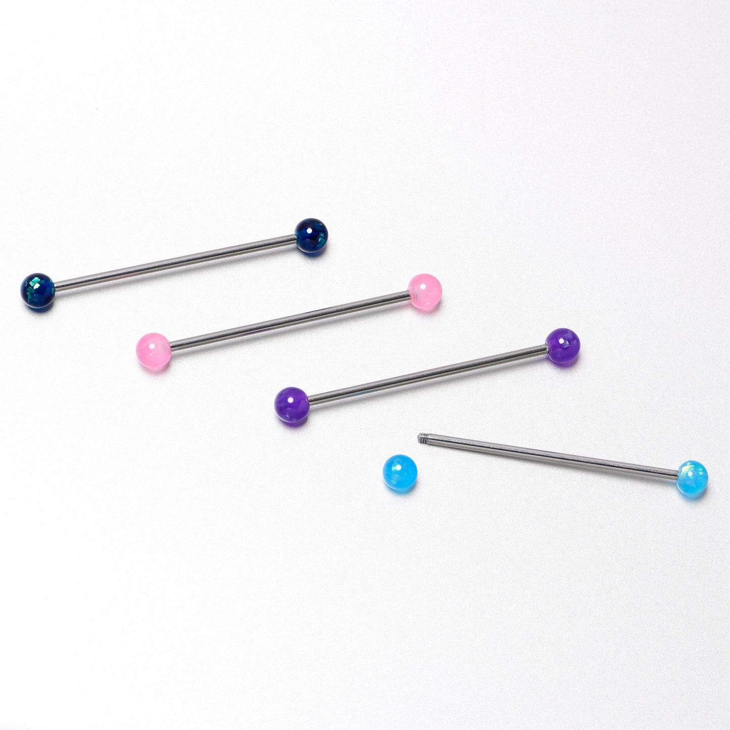 14G Pink Blue Purple Faux Opal Pack Industrial Barbell Set of 4