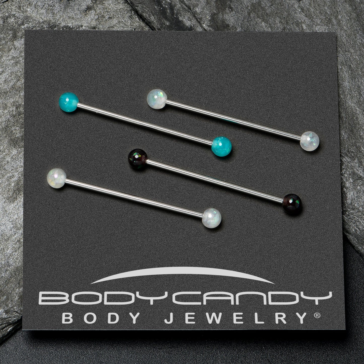 14G Green Aurora Black Faux Opal Pack Industrial Barbell Set of 4
