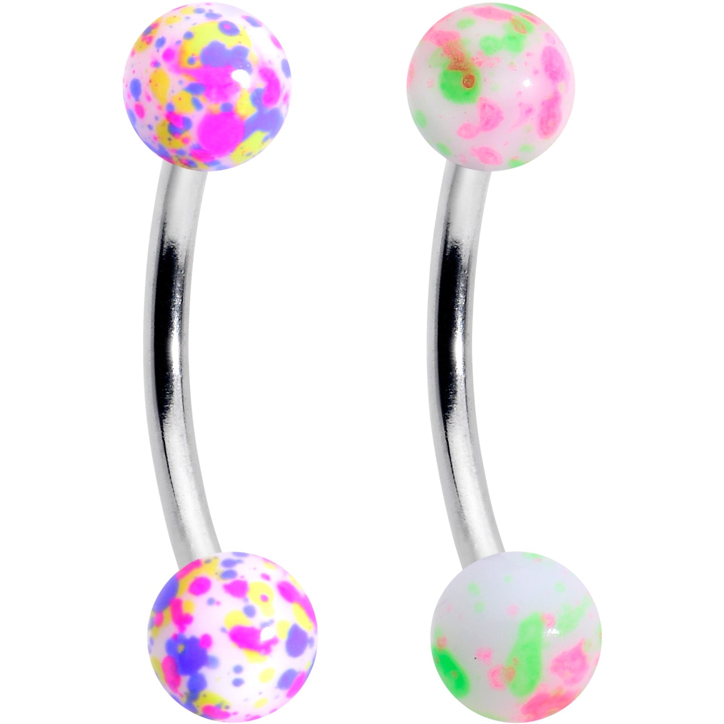 16G 3/8 Splatter Pink Green Blue Curved Eyebrow Ring Set of 4