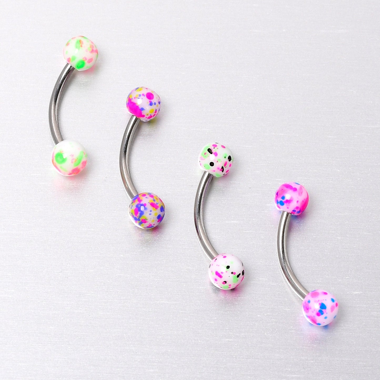 16G 3/8 Splatter Pink Green Blue Curved Eyebrow Ring Set of 4