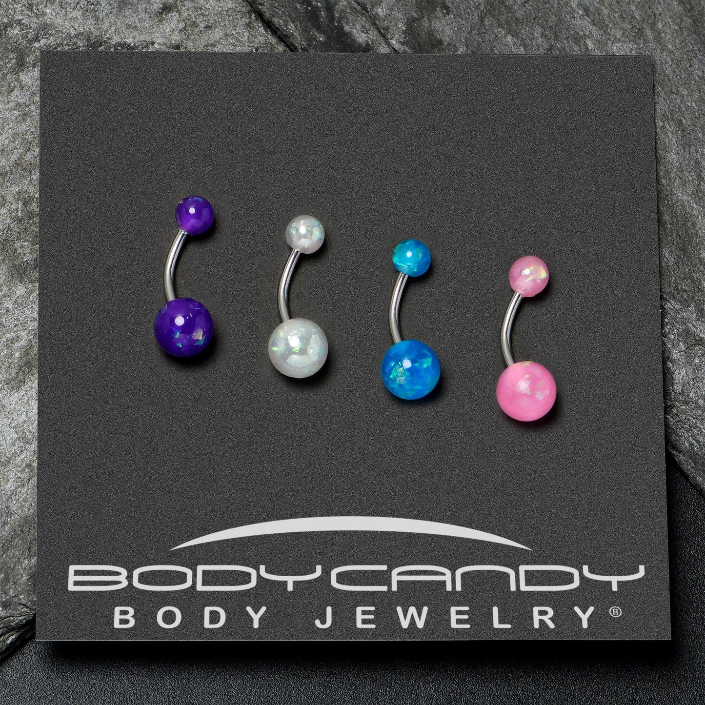 White Pink Purple Faux Opal Pack Belly Ring Set of 4