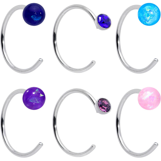 20G 5/16 Nose Hoop Gem Faux Opal Pack Classy Nose Ring Set of 6