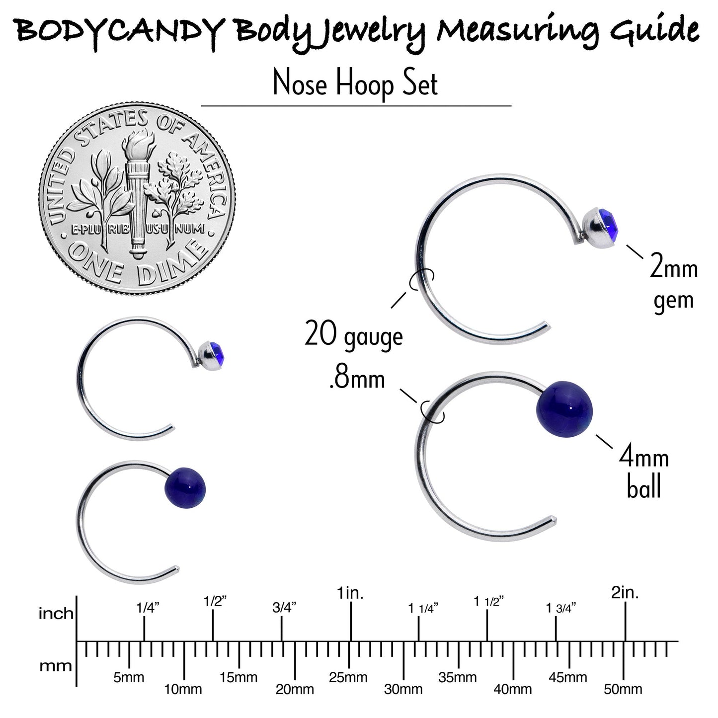 20G 5/16 Nose Hoop Gem Faux Opal Pack Classy Nose Ring Set of 6