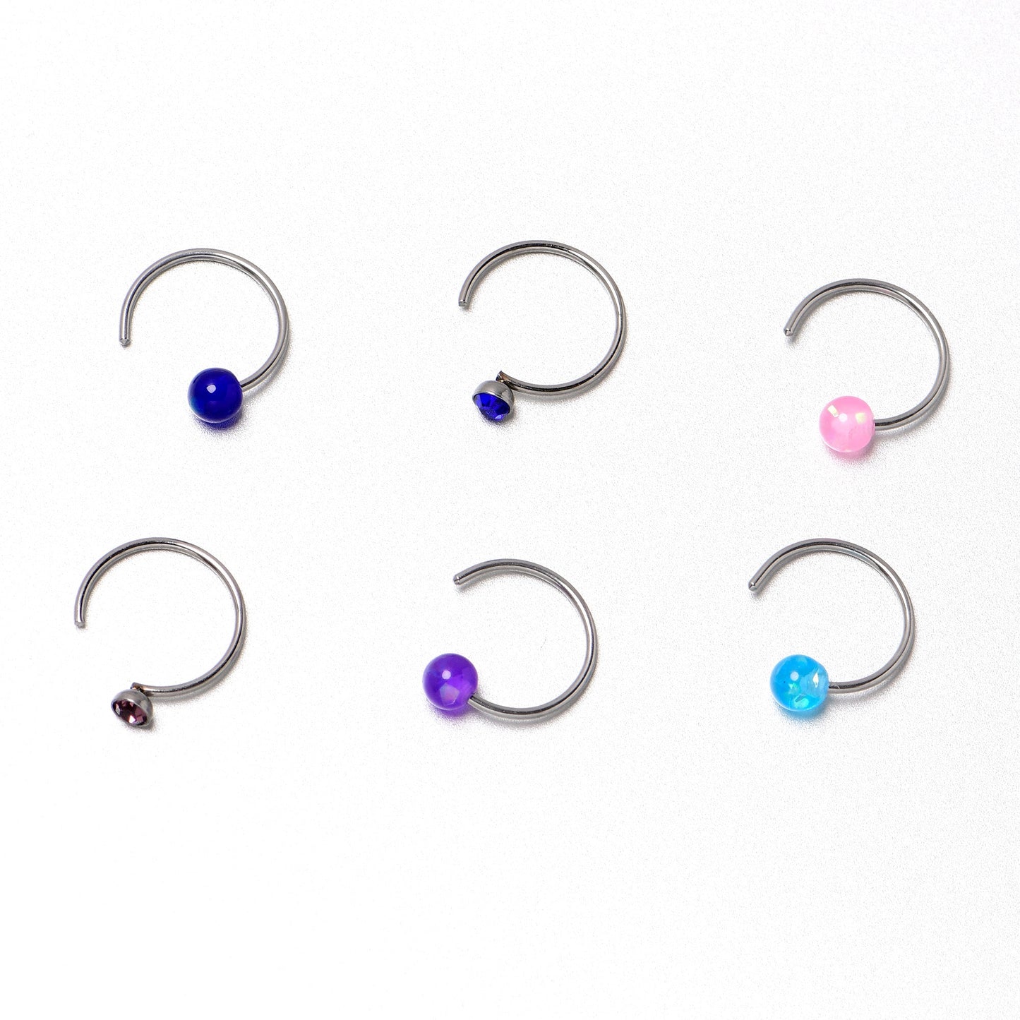 20G 5/16 Nose Hoop Gem Faux Opal Pack Classy Nose Ring Set of 6