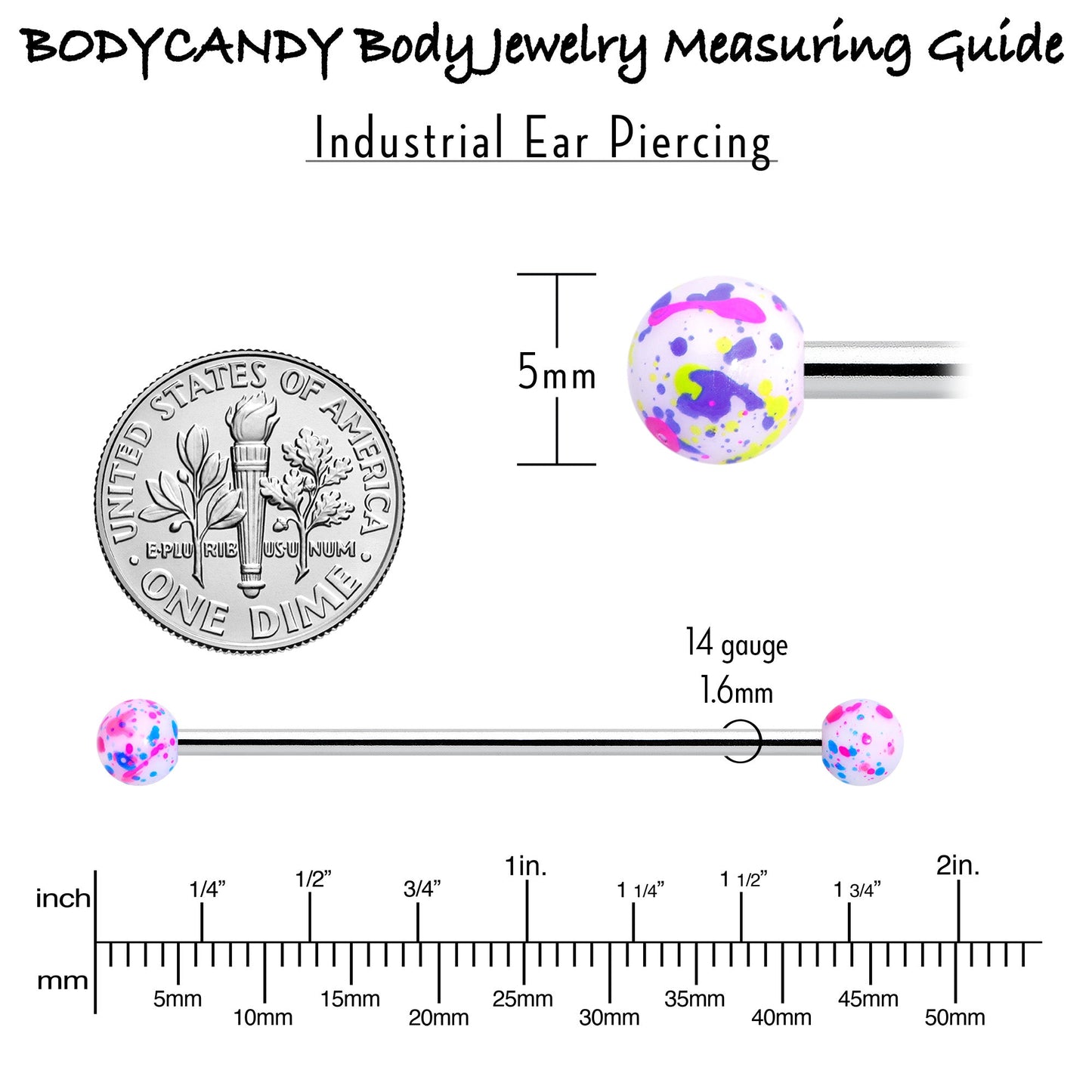 14G Splatter Pink White Purple Industrial Barbell 38mm Set of 4