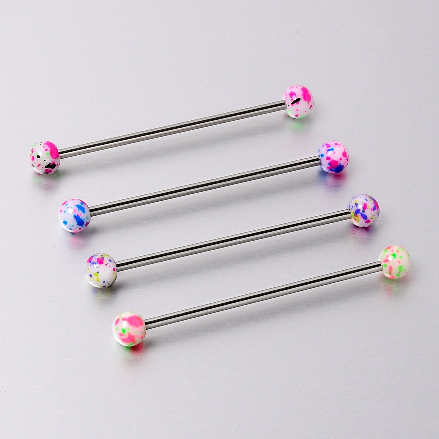 14G Splatter Pink White Purple Industrial Barbell 38mm Set of 4