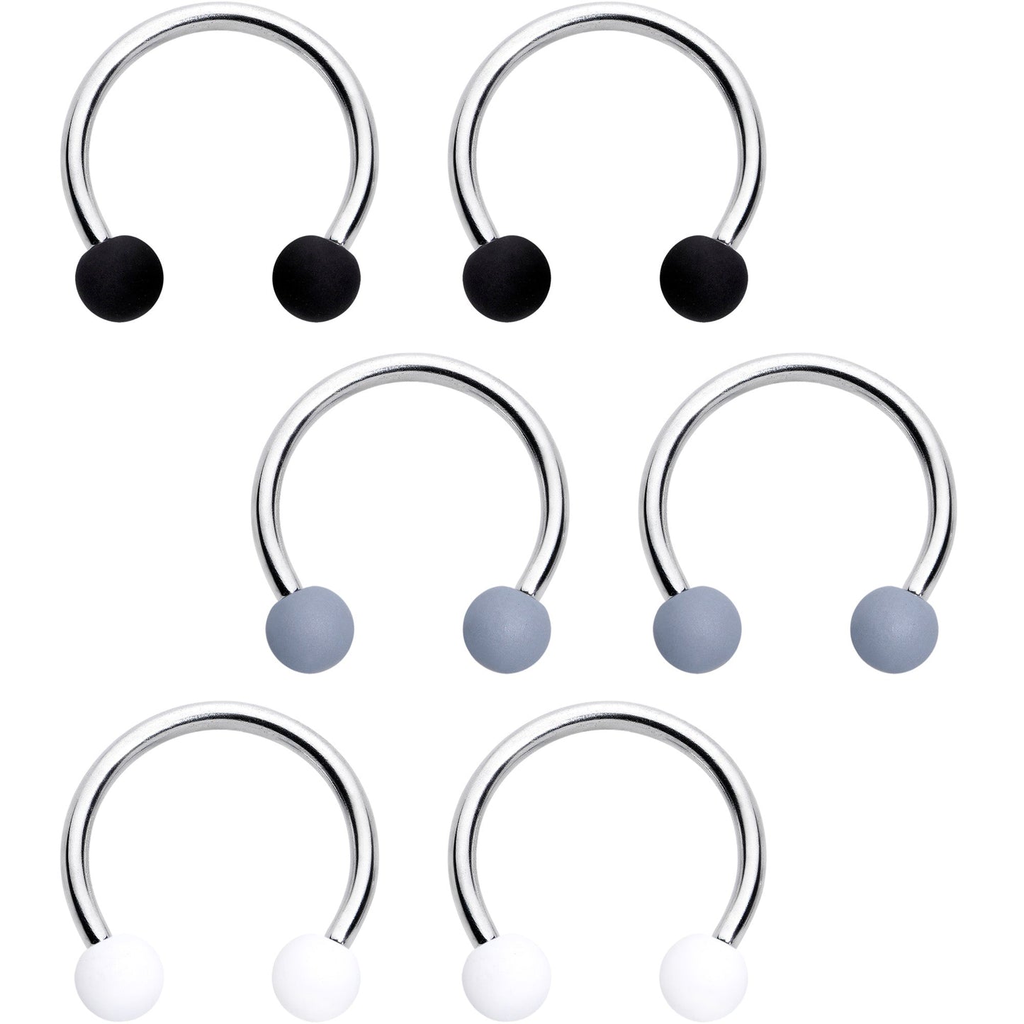 16G 3/8 Matte Black White Grey Horseshoe Circular Barbell Set of 6