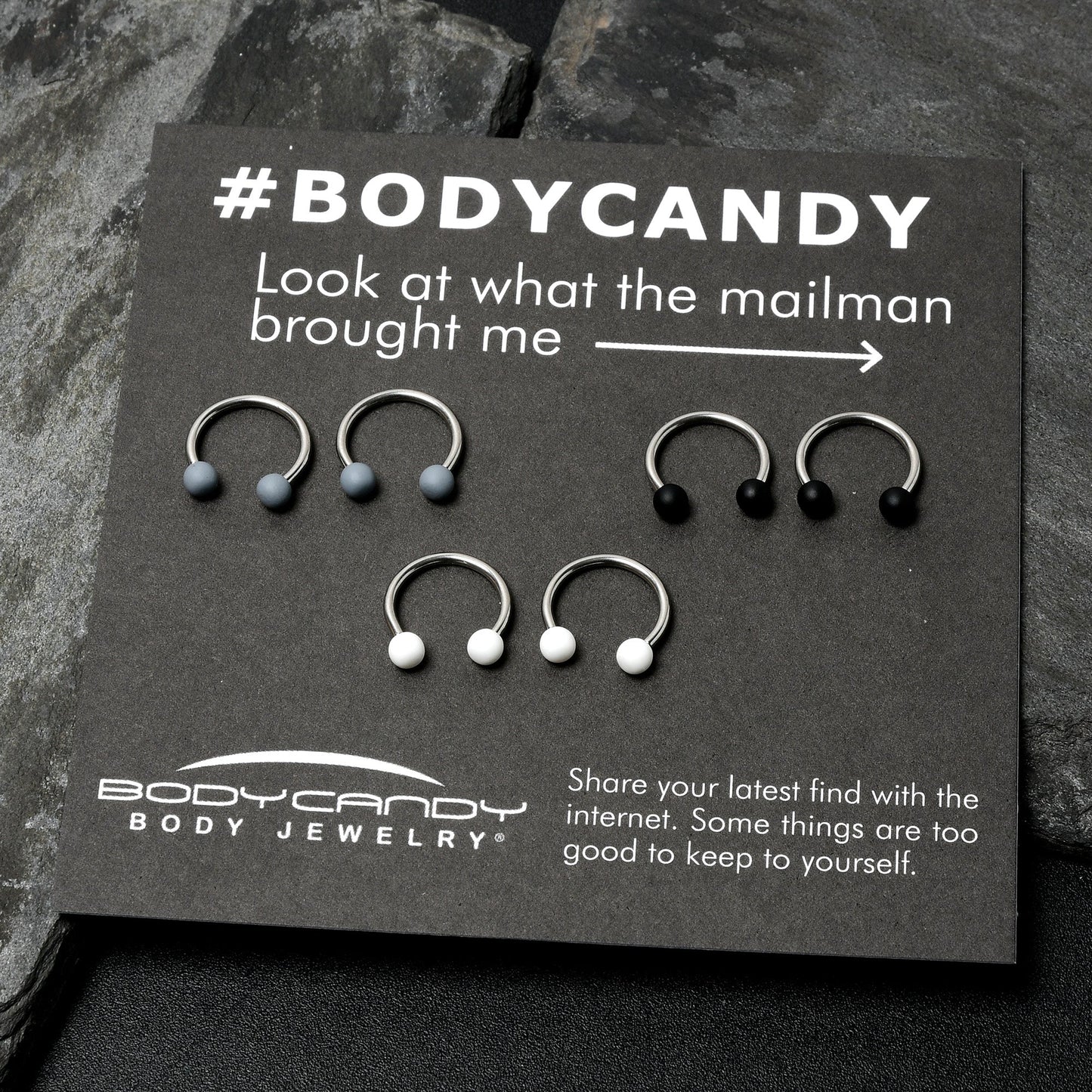 16G 3/8 Matte Black White Grey Horseshoe Circular Barbell Set of 6