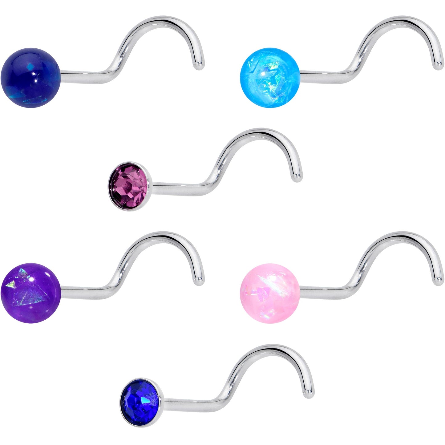 20G Nose Screw Gem Faux Opal Pack Classy Nose Ring Set of 6