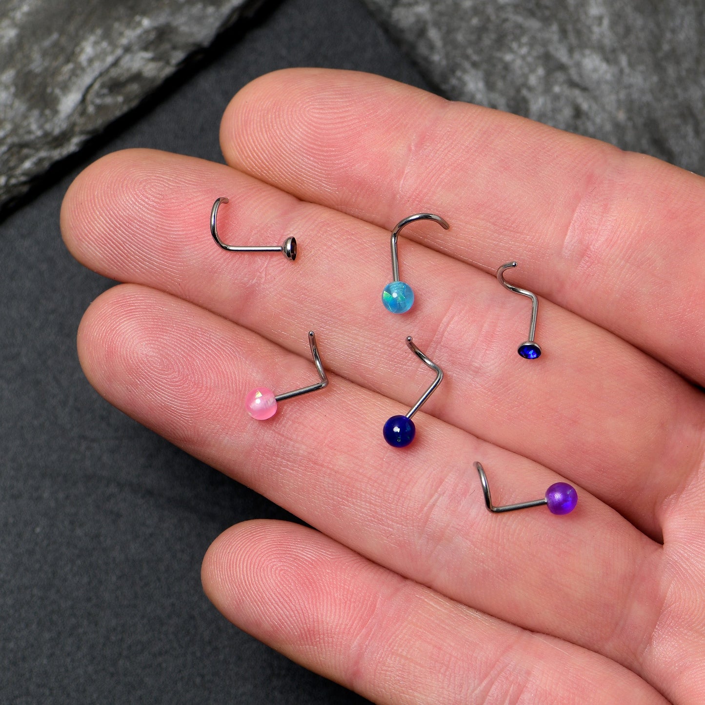 20G Nose Screw Gem Faux Opal Pack Classy Nose Ring Set of 6