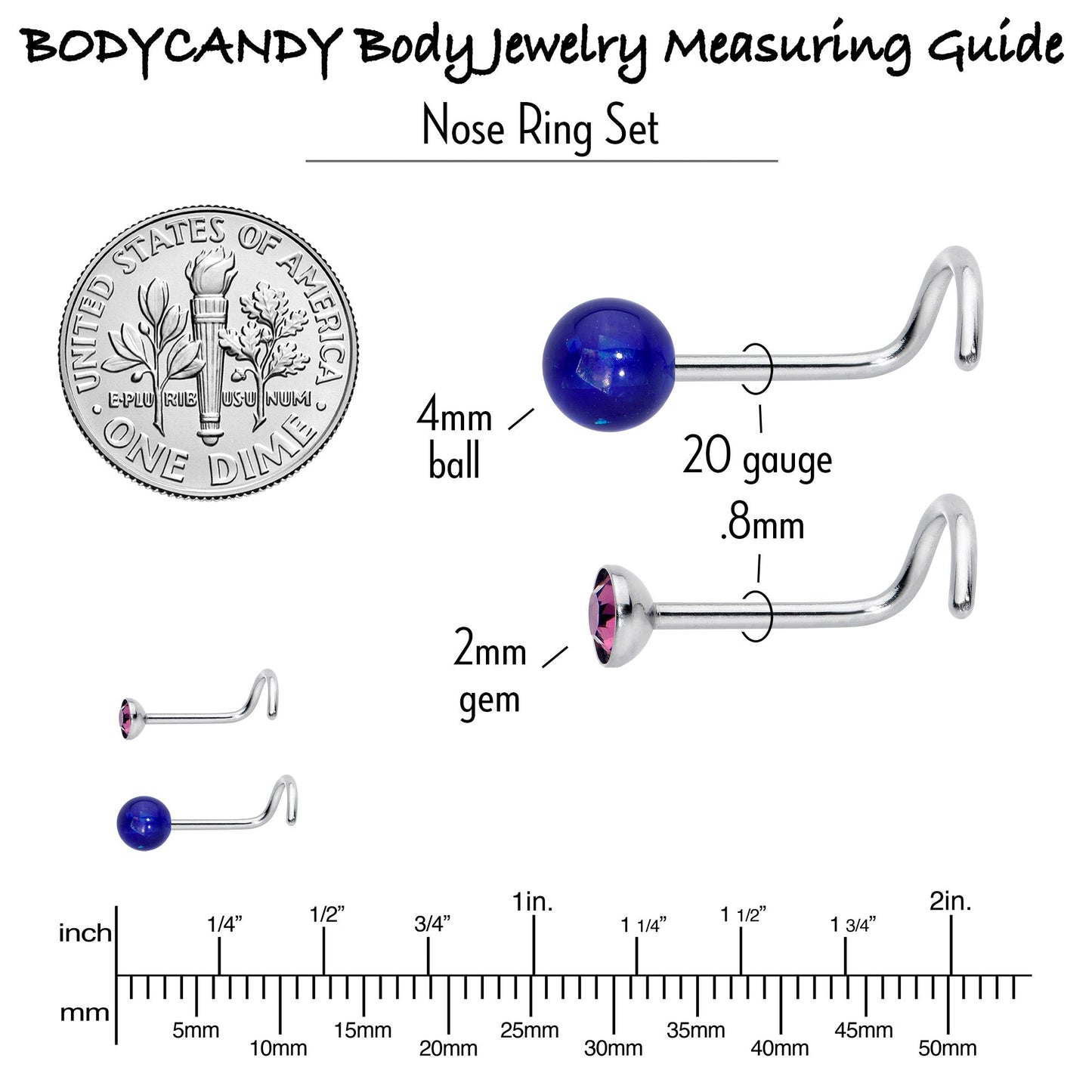 20G Nose Screw Gem Faux Opal Pack Classy Nose Ring Set of 6