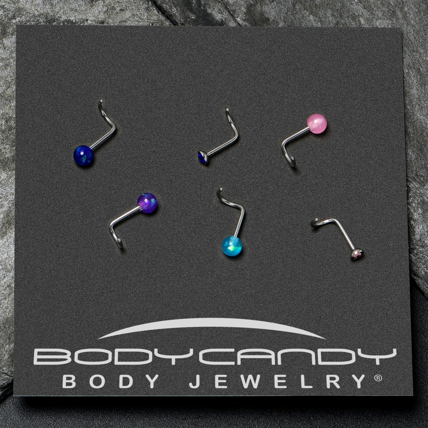 20G Nose Screw Gem Faux Opal Pack Classy Nose Ring Set of 6