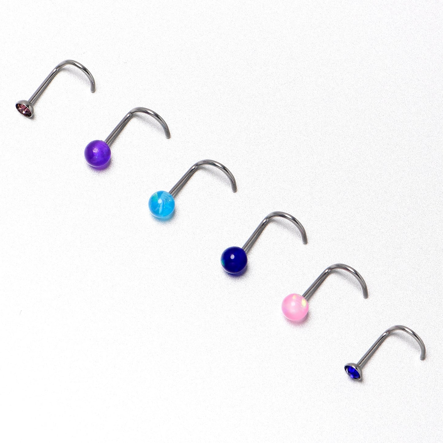 20G Nose Screw Gem Faux Opal Pack Classy Nose Ring Set of 6