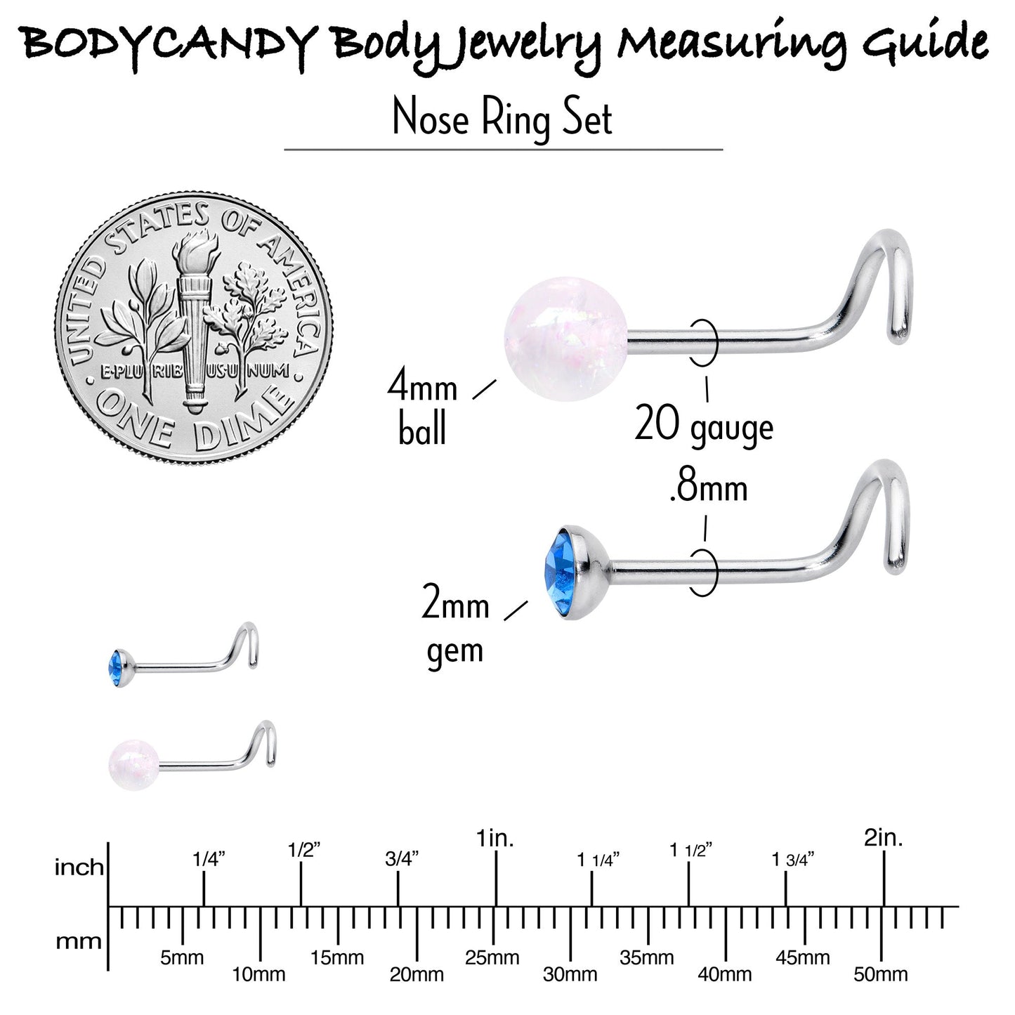 20G Nose Screw Gem Faux Opal Pack Pretty  Nose Ring Set of 6