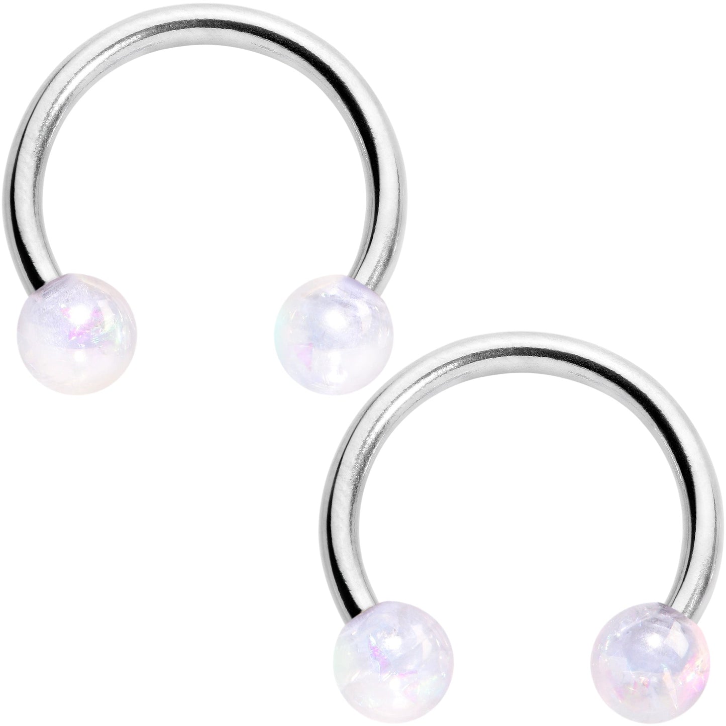 14G 9/16 White Faux Opal Horseshoe Barbell Nipple Ring Set of 4