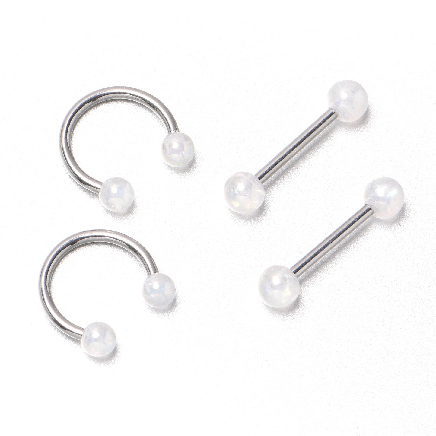 14G 9/16 White Faux Opal Horseshoe Barbell Nipple Ring Set of 4