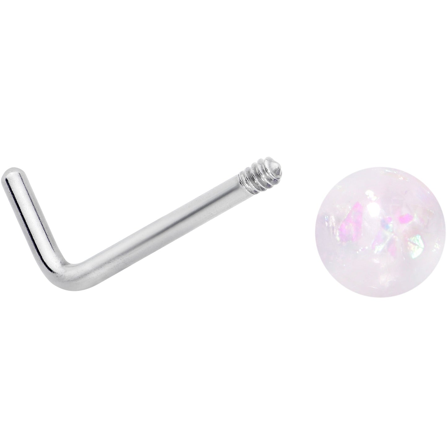 20G 1/4 Green Gem Green Aurora Faux Opal Pack L Shape Nose Ring Set of 6