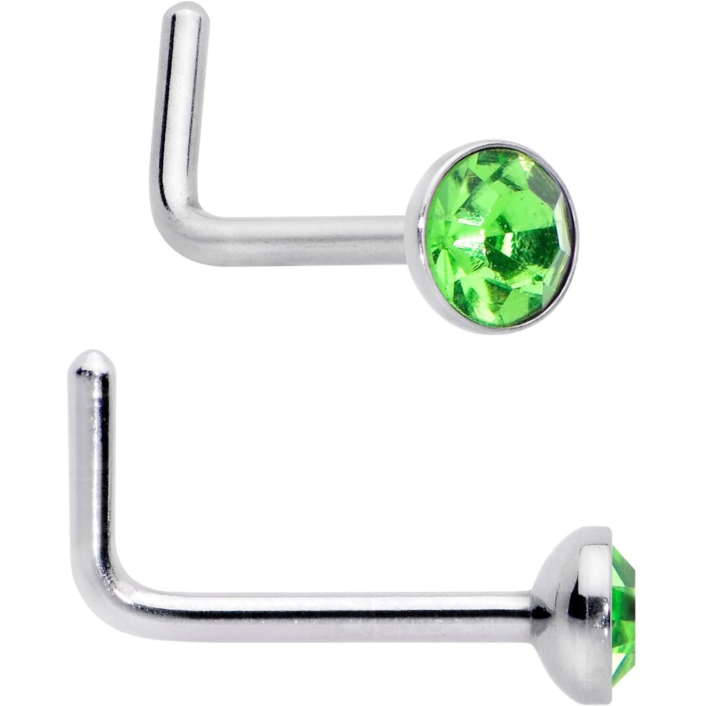 20G 1/4 Green Gem Green Aurora Faux Opal Pack L Shape Nose Ring Set of 6