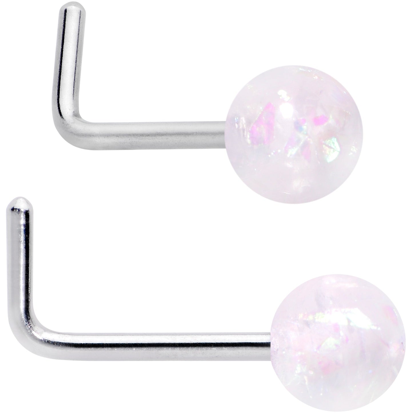 20G 1/4 Pink Gem Purple Pink Faux Opal Pack L Shape Nose Ring Set of 6