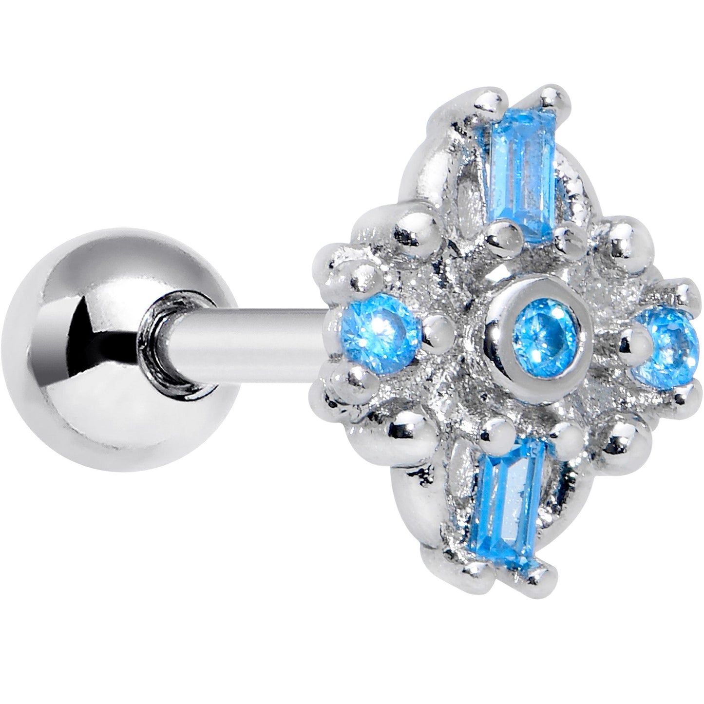 16G 1/4 Blue CZ Gem Opulent Cross Cartilage Tragus Earring