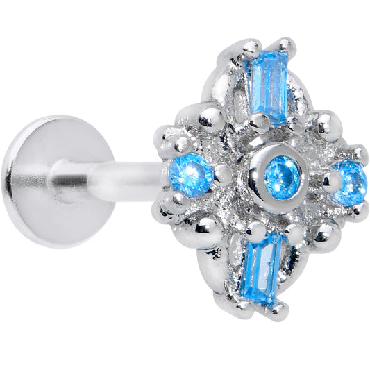 16G 5/16 Blue CZ Gem Opulent Cross Labret Monroe Tragus