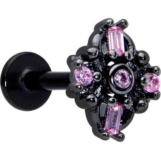 16G 5/16 Pink Gem Black Opulent Cross Labret Monroe Tragus